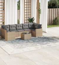 8-tlg. Garten-Sofagarnitur mit Kissen Beige Poly Rattan