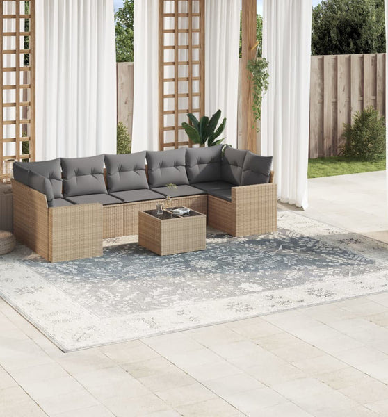 8-tlg. Garten-Sofagarnitur mit Kissen Beige Poly Rattan