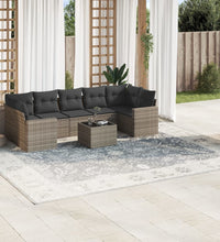 8-tlg. Garten-Sofagarnitur mit Kissen Grau Poly Rattan