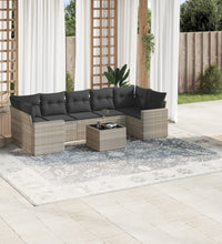 8-tlg. Garten-Sofagarnitur mit Kissen Hellgrau Poly Rattan