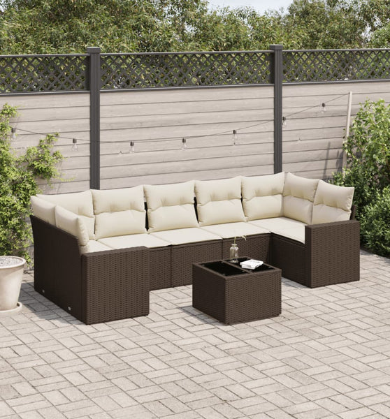 8-tlg. Garten-Sofagarnitur mit Kissen Braun Poly Rattan