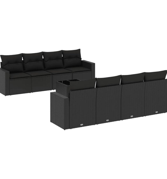 9-tlg. Garten-Sofagarnitur mit Kissen Schwarz Poly Rattan