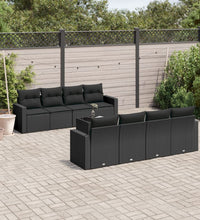 9-tlg. Garten-Sofagarnitur mit Kissen Schwarz Poly Rattan