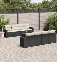 9-tlg. Garten-Sofagarnitur mit Kissen Schwarz Poly Rattan