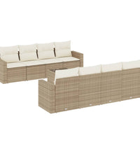 9-tlg. Garten-Sofagarnitur mit Kissen Beige Poly Rattan