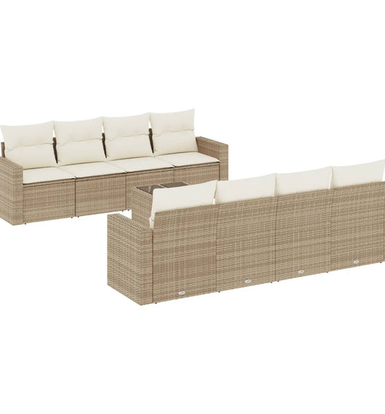 9-tlg. Garten-Sofagarnitur mit Kissen Beige Poly Rattan