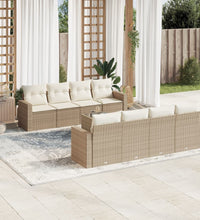 9-tlg. Garten-Sofagarnitur mit Kissen Beige Poly Rattan