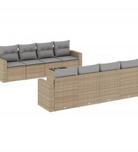 9-tlg. Garten-Sofagarnitur mit Kissen Beige Poly Rattan