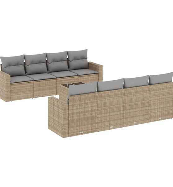 9-tlg. Garten-Sofagarnitur mit Kissen Beige Poly Rattan