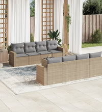 9-tlg. Garten-Sofagarnitur mit Kissen Beige Poly Rattan