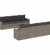 9-tlg. Garten-Sofagarnitur mit Kissen Grau Poly Rattan