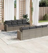 9-tlg. Garten-Sofagarnitur mit Kissen Grau Poly Rattan