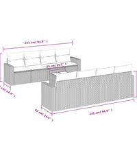 9-tlg. Garten-Sofagarnitur mit Kissen Hellgrau Poly Rattan