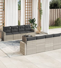 9-tlg. Garten-Sofagarnitur mit Kissen Hellgrau Poly Rattan