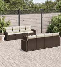 9-tlg. Garten-Sofagarnitur mit Kissen Braun Poly Rattan