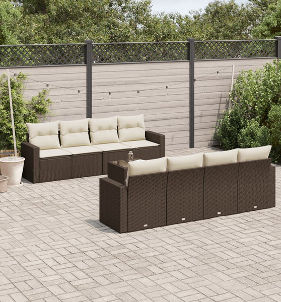 9-tlg. Garten-Sofagarnitur mit Kissen Braun Poly Rattan