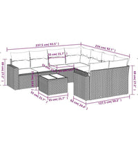 9-tlg. Garten-Sofagarnitur mit Kissen Schwarz Poly Rattan