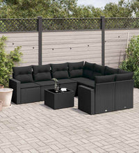 9-tlg. Garten-Sofagarnitur mit Kissen Schwarz Poly Rattan