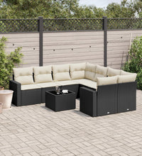 9-tlg. Garten-Sofagarnitur mit Kissen Schwarz Poly Rattan