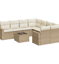 9-tlg. Garten-Sofagarnitur mit Kissen Beige Poly Rattan