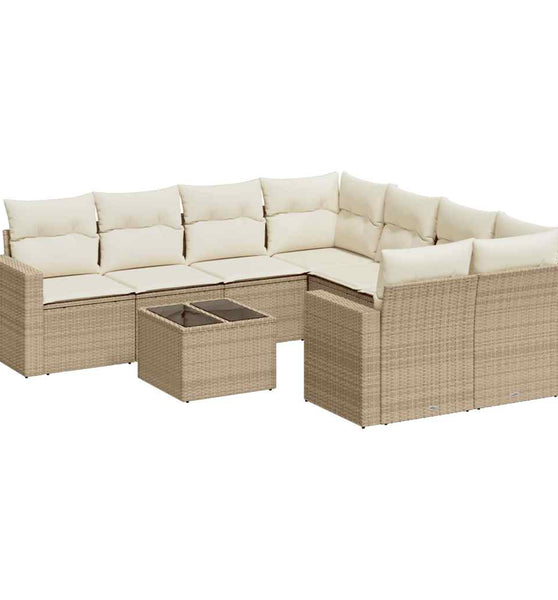 9-tlg. Garten-Sofagarnitur mit Kissen Beige Poly Rattan