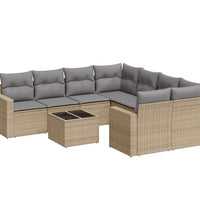 9-tlg. Garten-Sofagarnitur mit Kissen Beige Poly Rattan