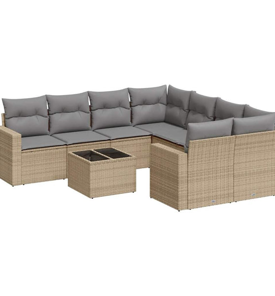 9-tlg. Garten-Sofagarnitur mit Kissen Beige Poly Rattan