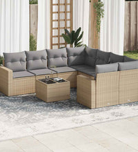 9-tlg. Garten-Sofagarnitur mit Kissen Beige Poly Rattan