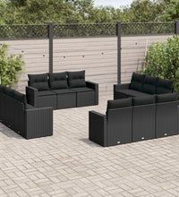 12-tlg. Garten-Sofagarnitur mit Kissen Schwarz Poly Rattan