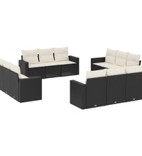 12-tlg. Garten-Sofagarnitur mit Kissen Schwarz Poly Rattan