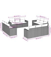 12-tlg. Garten-Sofagarnitur mit Kissen Schwarz Poly Rattan