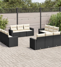 12-tlg. Garten-Sofagarnitur mit Kissen Schwarz Poly Rattan