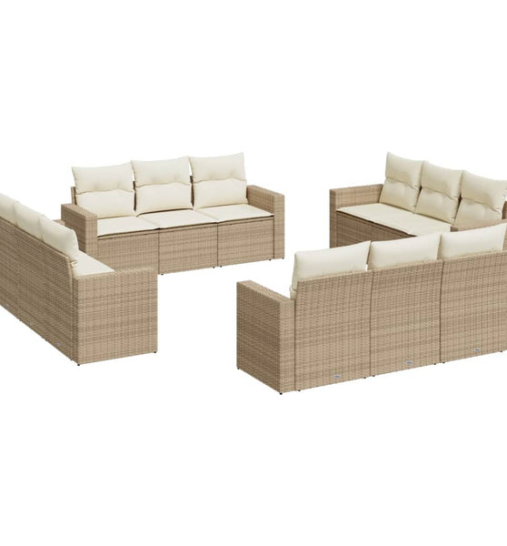 12-tlg. Garten-Sofagarnitur mit Kissen Beige Poly Rattan