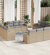 12-tlg. Garten-Sofagarnitur mit Kissen Beige Poly Rattan