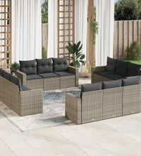 12-tlg. Garten-Sofagarnitur mit Kissen Grau Poly Rattan