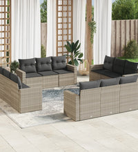 12-tlg. Garten-Sofagarnitur mit Kissen Hellgrau Poly Rattan