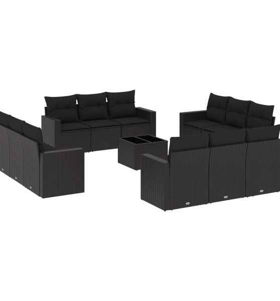 13-tlg. Garten-Sofagarnitur mit Kissen Schwarz Poly Rattan