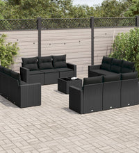 13-tlg. Garten-Sofagarnitur mit Kissen Schwarz Poly Rattan