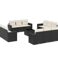 13-tlg. Garten-Sofagarnitur mit Kissen Schwarz Poly Rattan