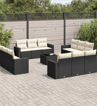 13-tlg. Garten-Sofagarnitur mit Kissen Schwarz Poly Rattan