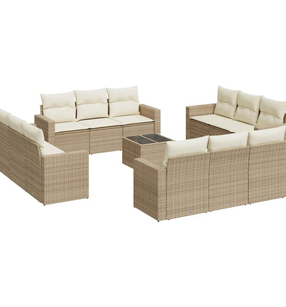 13-tlg. Garten-Sofagarnitur mit Kissen Beige Poly Rattan