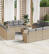 13-tlg. Garten-Sofagarnitur mit Kissen Beige Poly Rattan