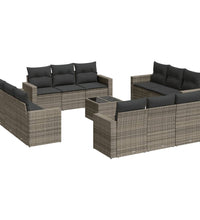 13-tlg. Garten-Sofagarnitur mit Kissen Grau Poly Rattan