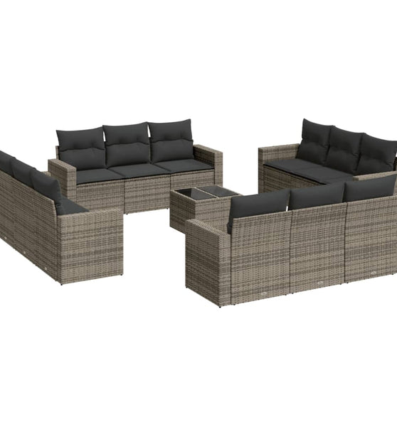 13-tlg. Garten-Sofagarnitur mit Kissen Grau Poly Rattan