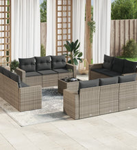 13-tlg. Garten-Sofagarnitur mit Kissen Grau Poly Rattan
