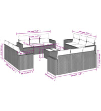 13-tlg. Garten-Sofagarnitur mit Kissen Hellgrau Poly Rattan