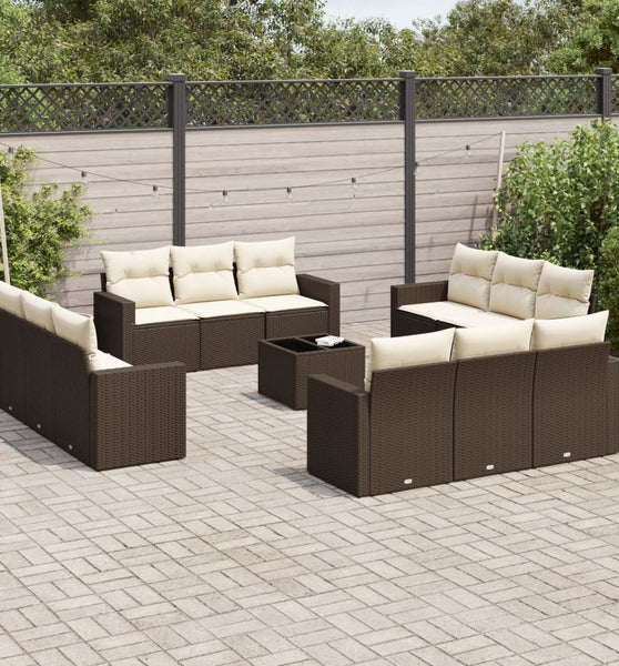 13-tlg. Garten-Sofagarnitur mit Kissen Braun Poly Rattan