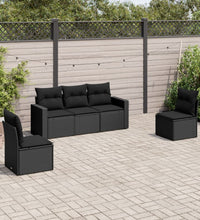 5-tlg. Garten-Sofagarnitur mit Kissen Schwarz Poly Rattan