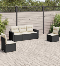 5-tlg. Garten-Sofagarnitur mit Kissen Schwarz Poly Rattan