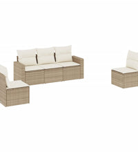 5-tlg. Garten-Sofagarnitur mit Kissen Beige Poly Rattan